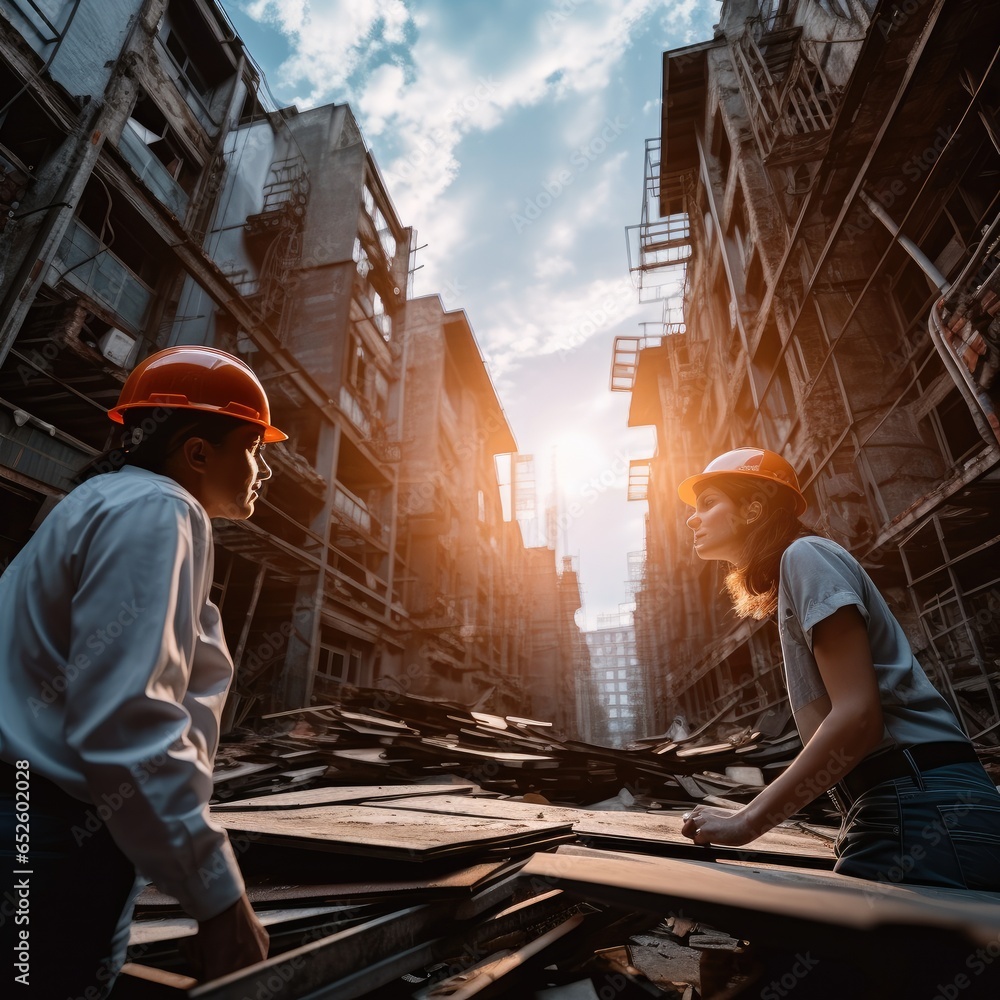 Engineer and architect working together at construction site.