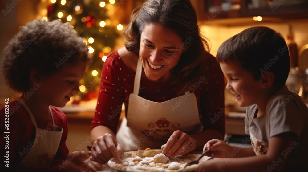 Mother and daughter preparing gingerbread cookies for Christmas together, Its time for Christmas cookies.