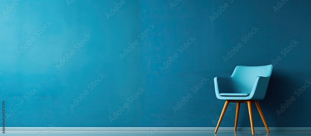 Minimalistic blue chair in a vacant blue room for copy space