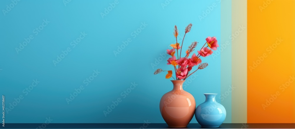 Modern interior design with vibrant flower vase depicted in a still life composition