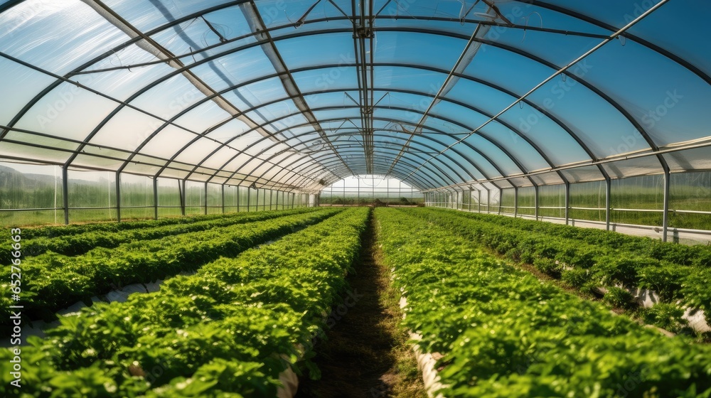 Green salad farm greenhouse, Hydroponic indoor vegetable plant.