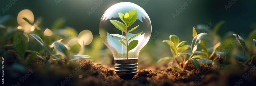 Tree growth in light bulb, Environment, Eco and Technology concept.