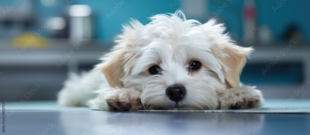 Injured Maltese pup in vet s care