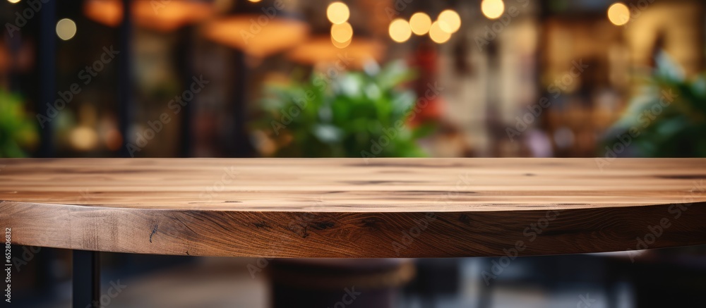 Defocused coffee shop with empty table space for text