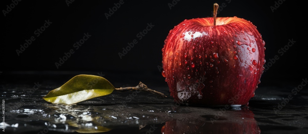 Contrasting red apples rotten and fresh side view on dark background