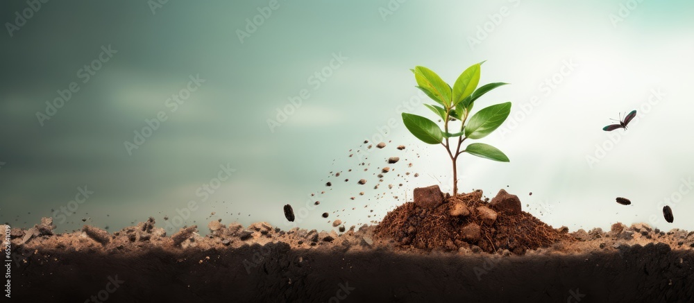 Emerging young sapling pushing out older tree as success start up metaphor for new leadership