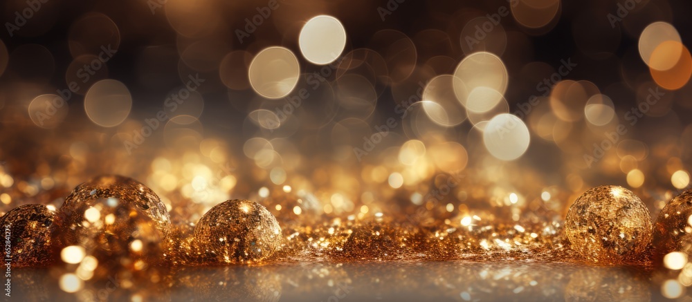 Blurred gold silver and white vintage lights background with glitter