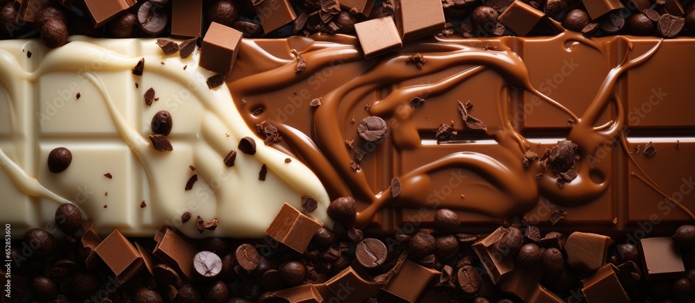 Close up of coffee brown chocolate blending into milk texture food and drink background