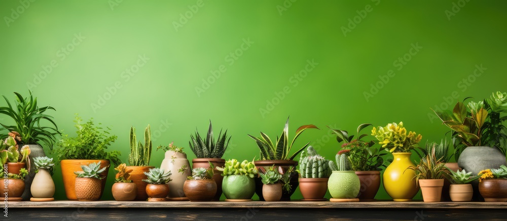 Home gardening concept with a stylish composition of beautiful plants in varied pots creates a home jungle