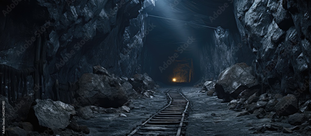 Contemporary coal mine tunnel with tracks