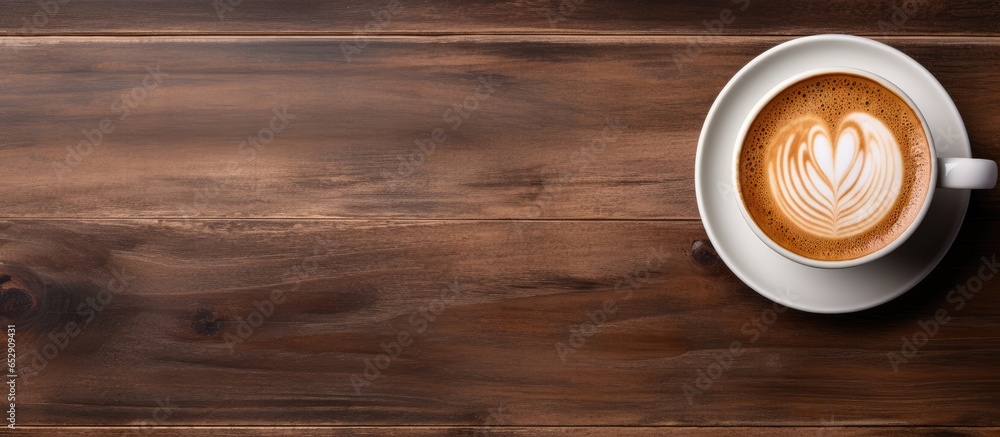 Wooden table with coffee cup mockup for beverage service in a cafe or restaurant offering espresso fresh caffeine and morning hot chocolate in a welcoming space