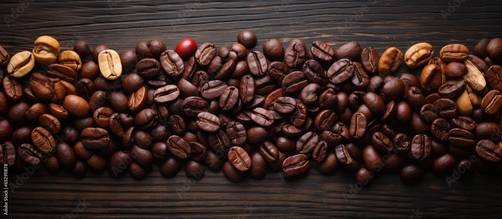 Different types of coffee beans photographed from above on a vintage background