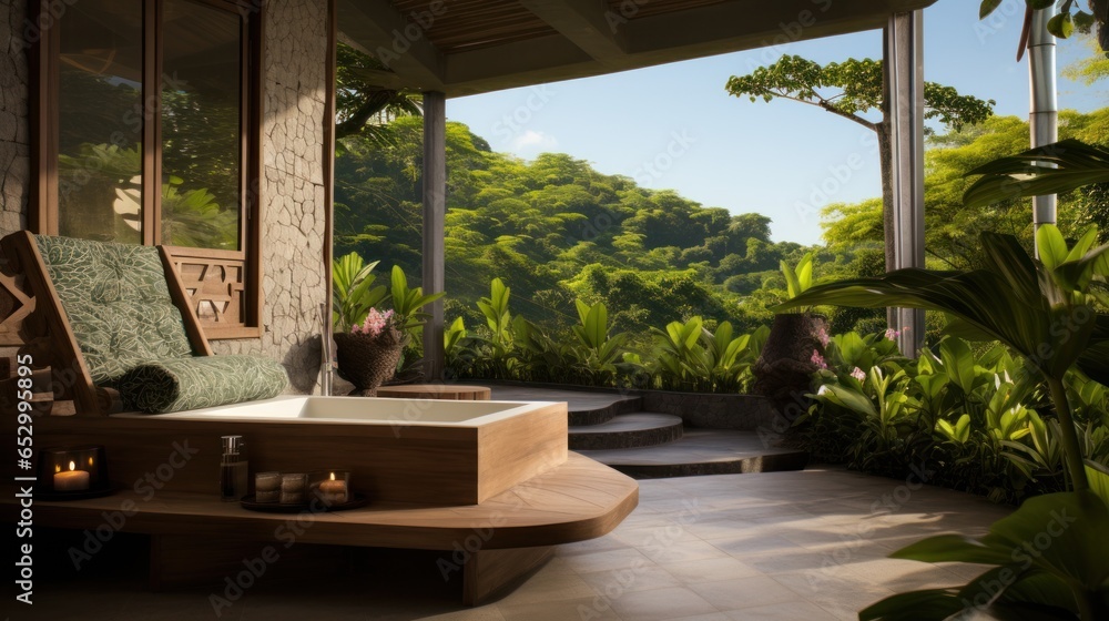 Spa treatment with tropical garden backdrop