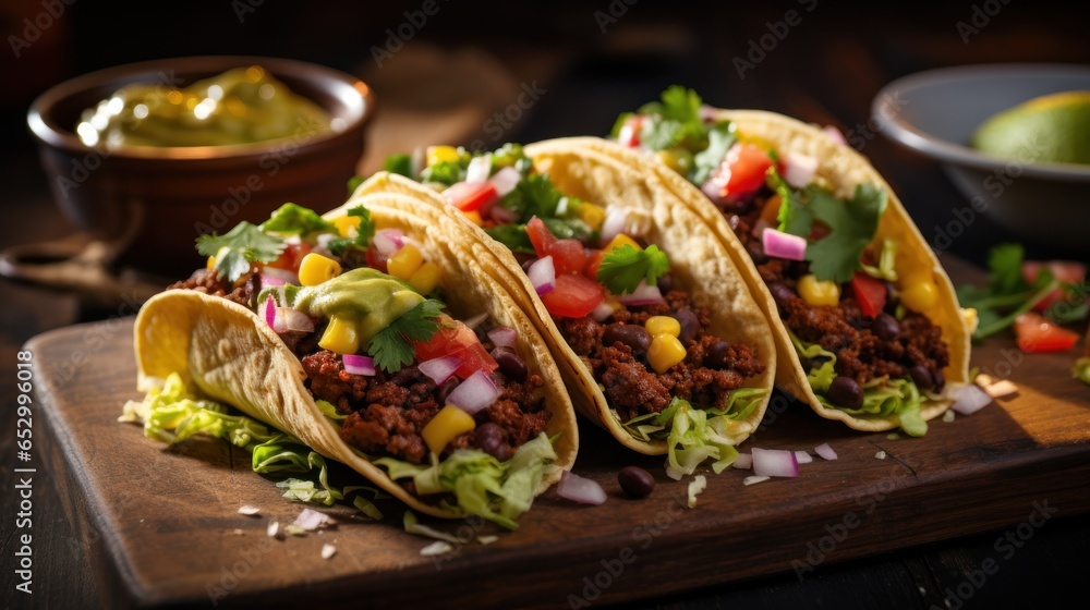 Freshly made taco with colorful toppings