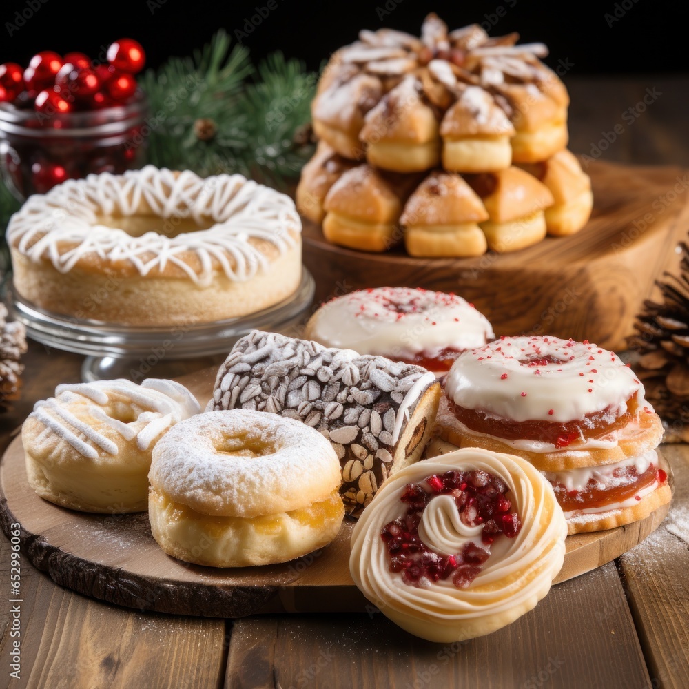 Delicious holiday treats and baked goods.