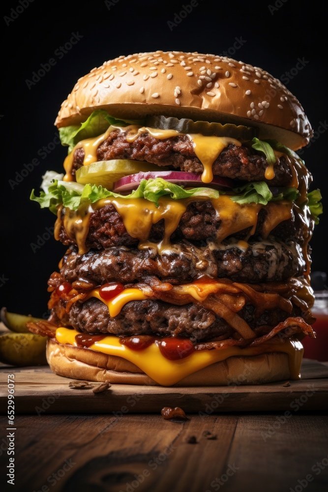 Mouth-watering stacked beef and cheeseburger