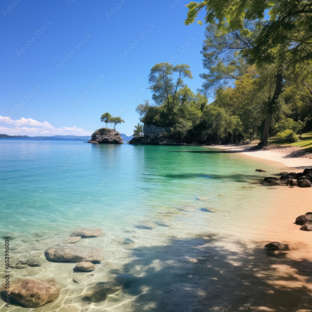 Private beach with crystal clear blue water