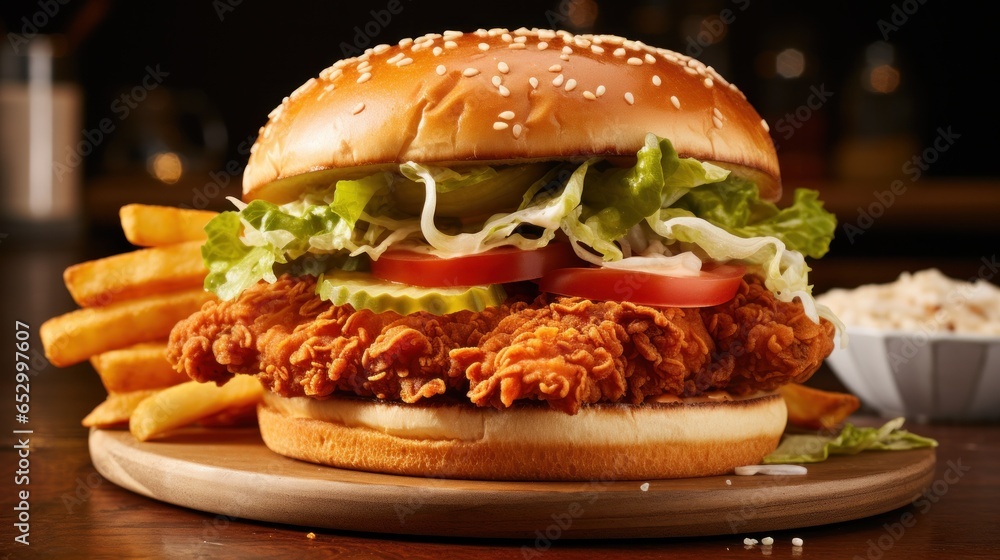 Crispy and golden fried chicken sandwich