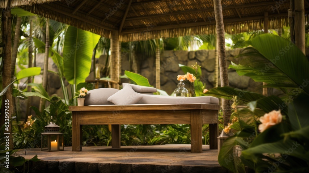 Spa treatment with tropical garden backdrop