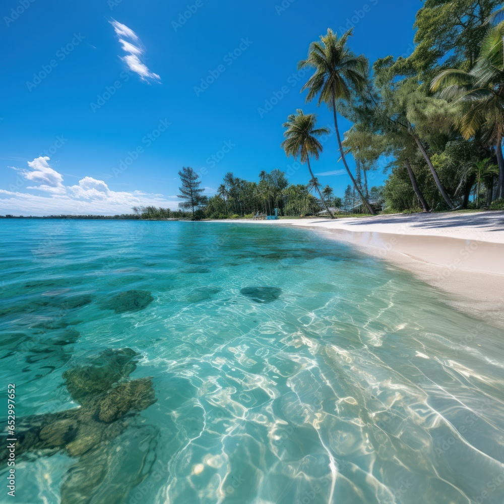 Private beach with crystal clear blue water