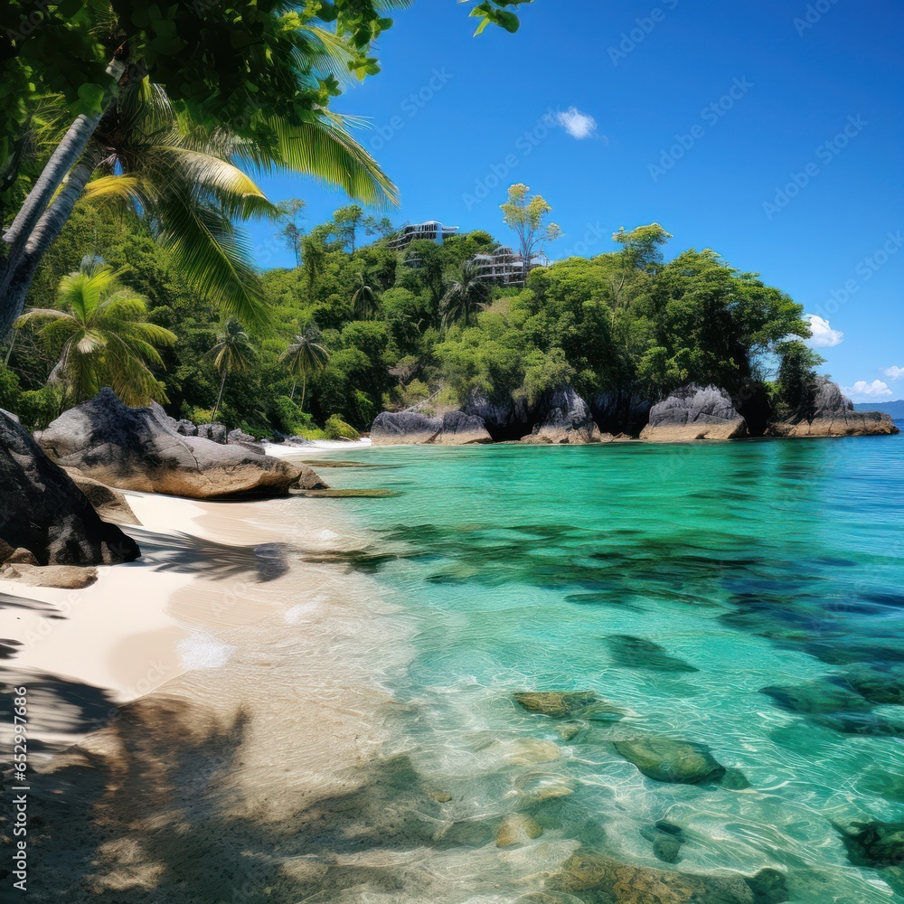 Private beach with crystal clear blue water