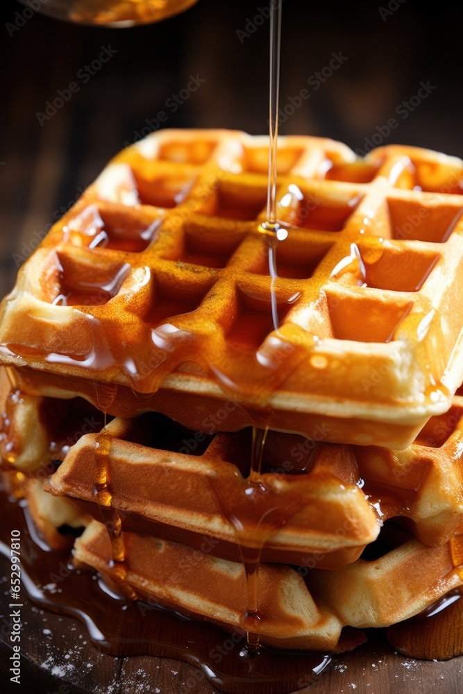 Classic and fluffy Belgian waffle with syrup