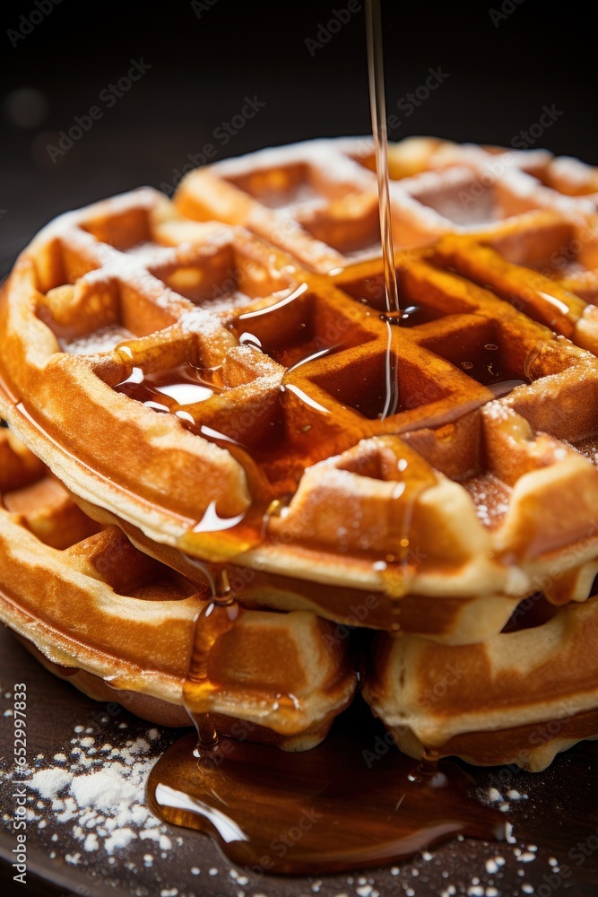 Classic and fluffy Belgian waffle with syrup