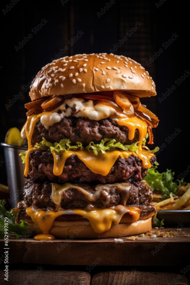 Mouth-watering stacked beef and cheeseburger