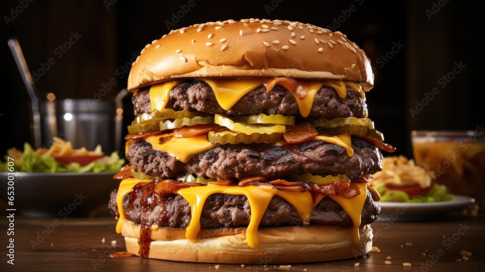 Mouth-watering stacked beef and cheeseburger