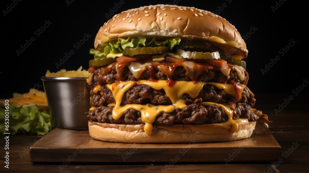 Mouth-watering stacked beef and cheeseburger