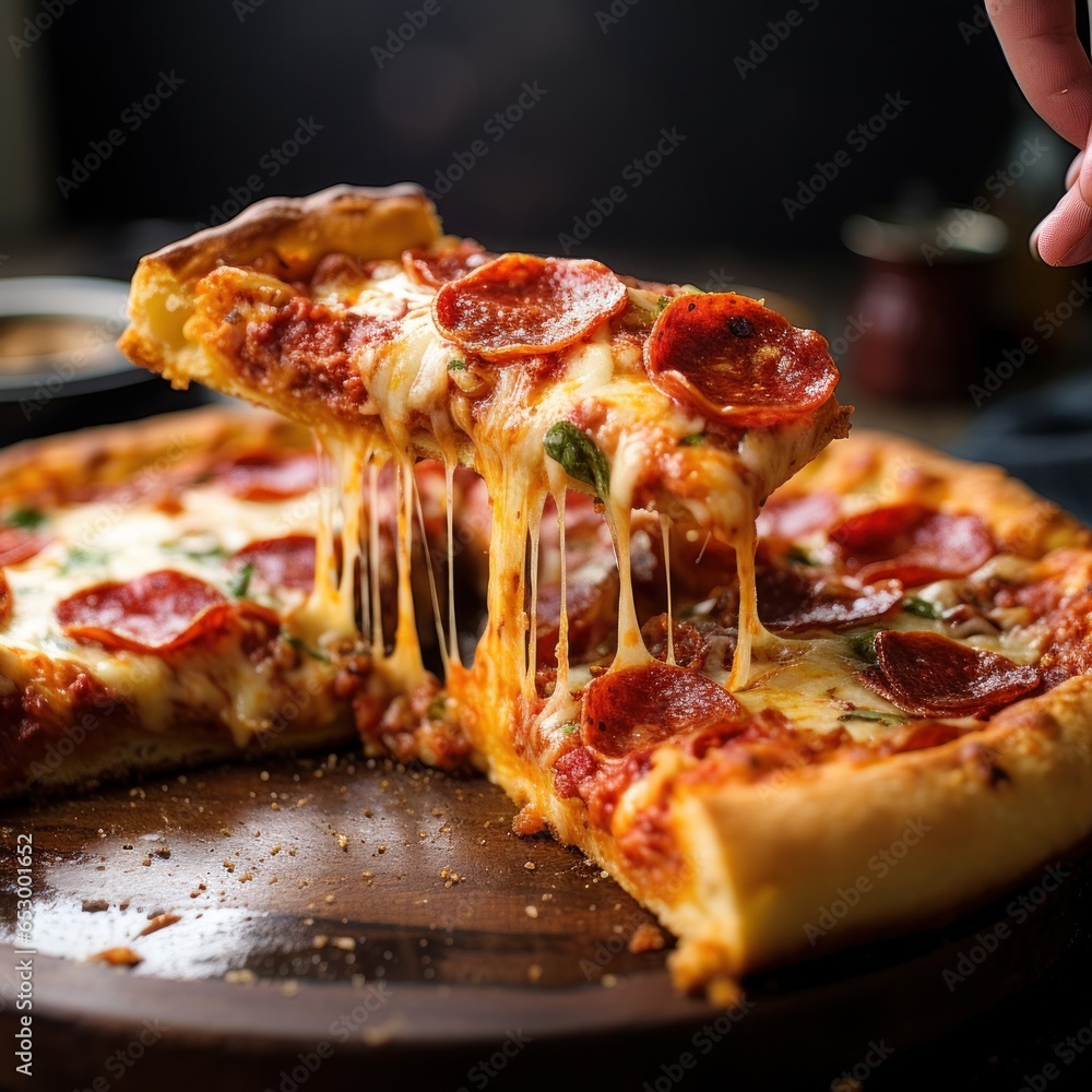 Cheesy and savory pepperoni pizza slice