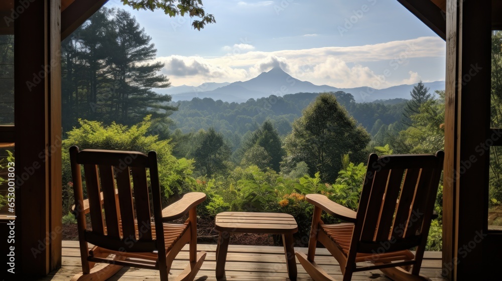 Mountain view from cozy log cabin retreat