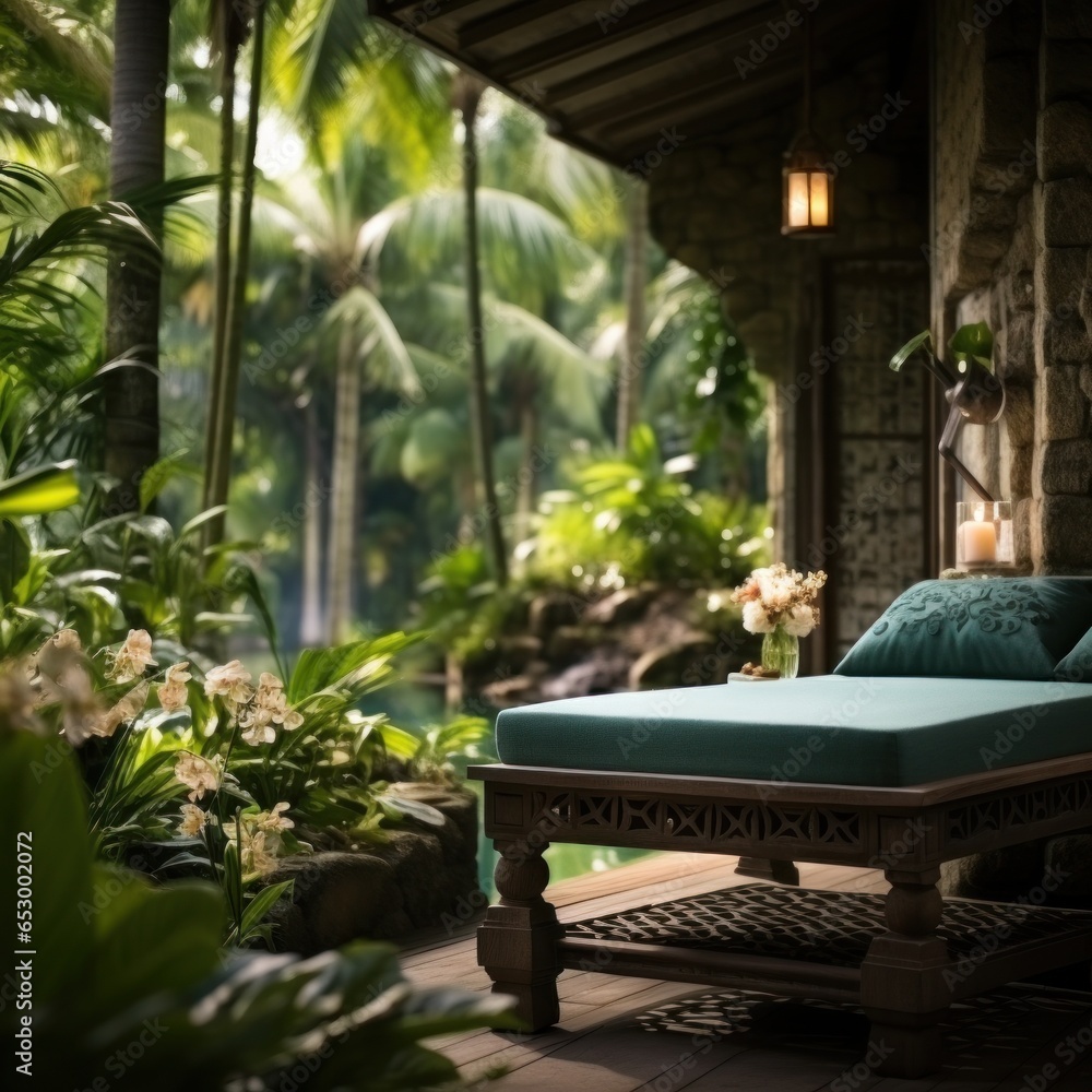 Spa treatment with tropical garden backdrop