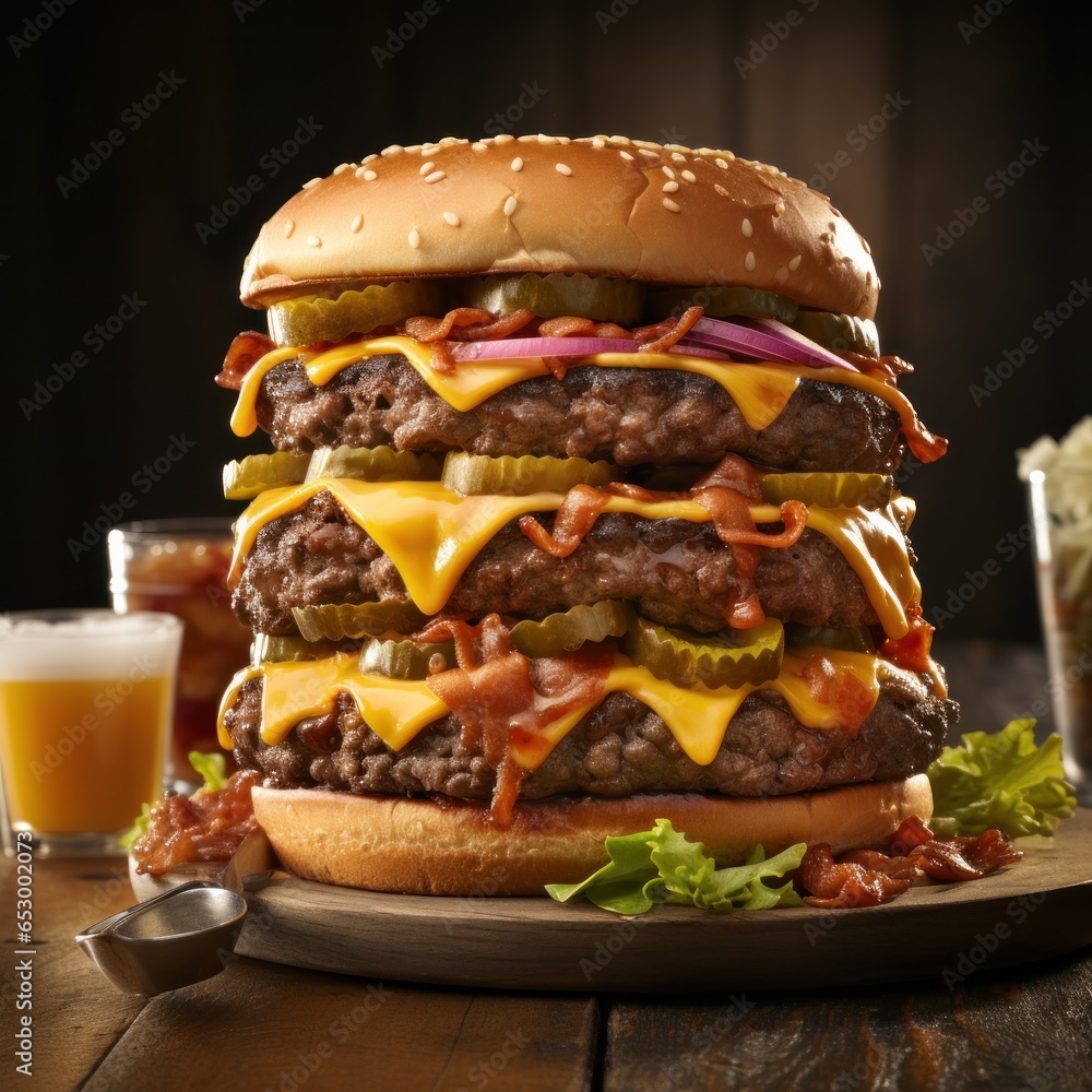 Mouth-watering stacked beef and cheeseburger