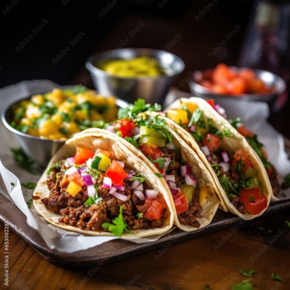 Freshly made taco with colorful toppings