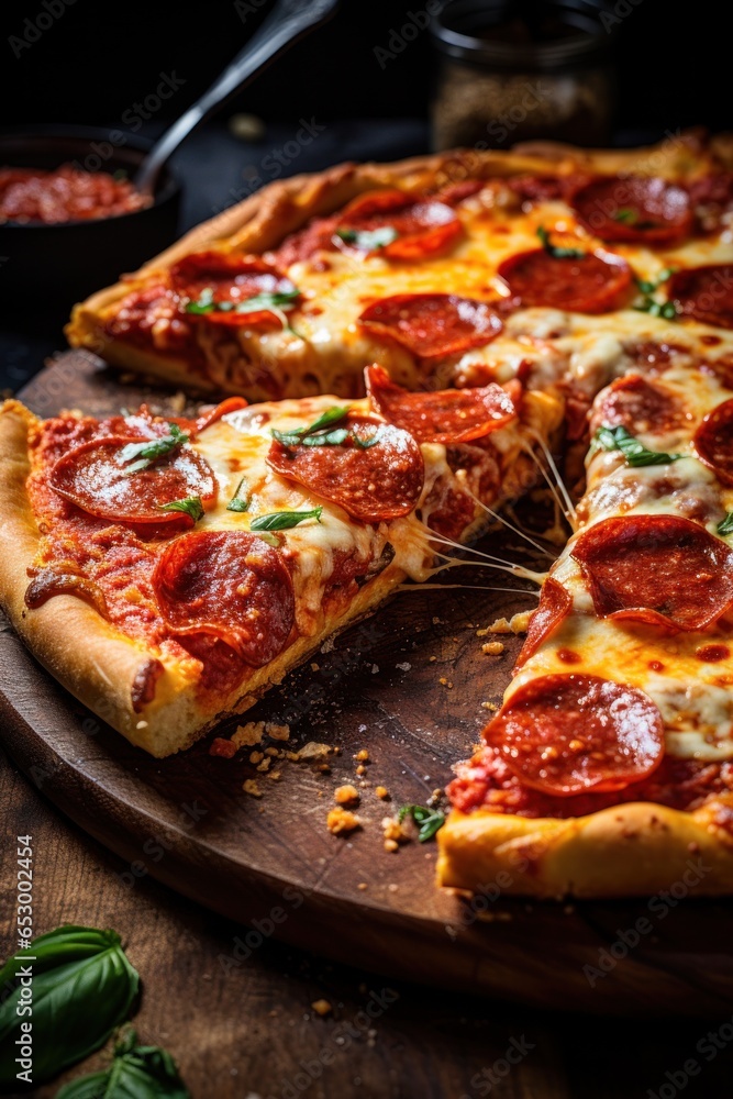 Cheesy and savory pepperoni pizza slice