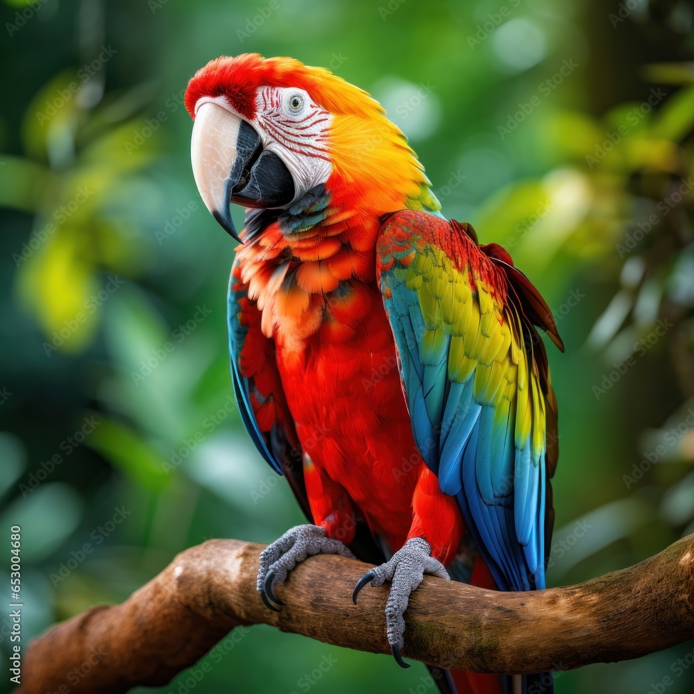 Colorful parrot perched on tree branch