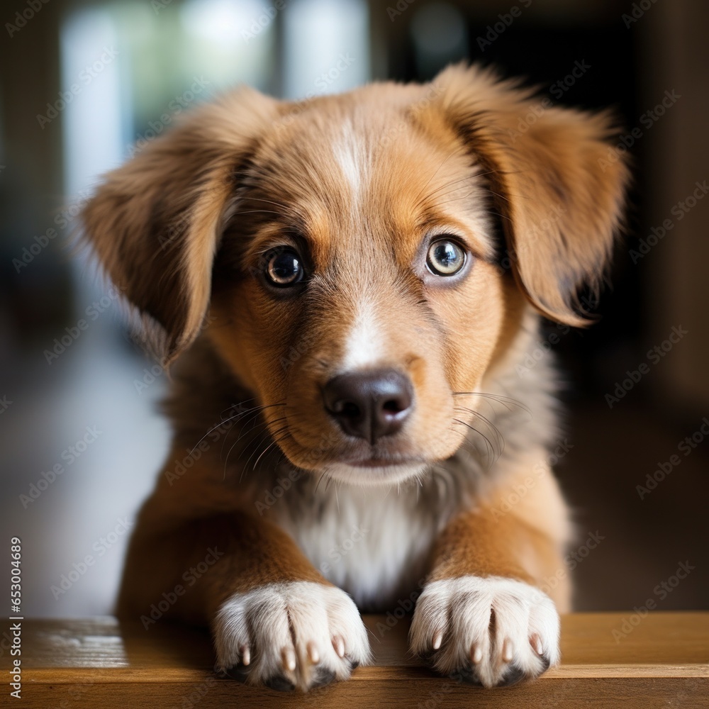 Cute puppy with big brown eyes.