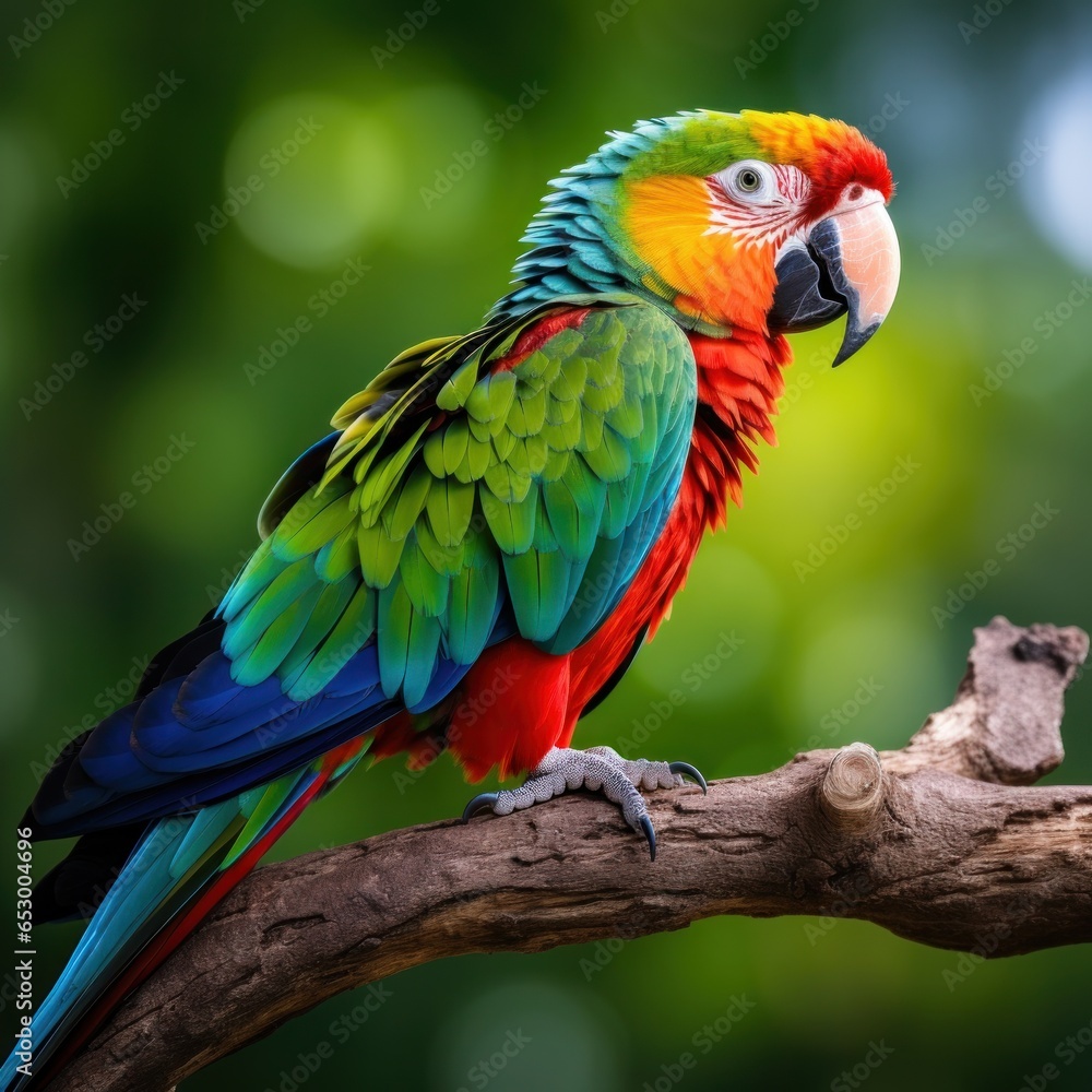 Colorful parrot perched on tree branch