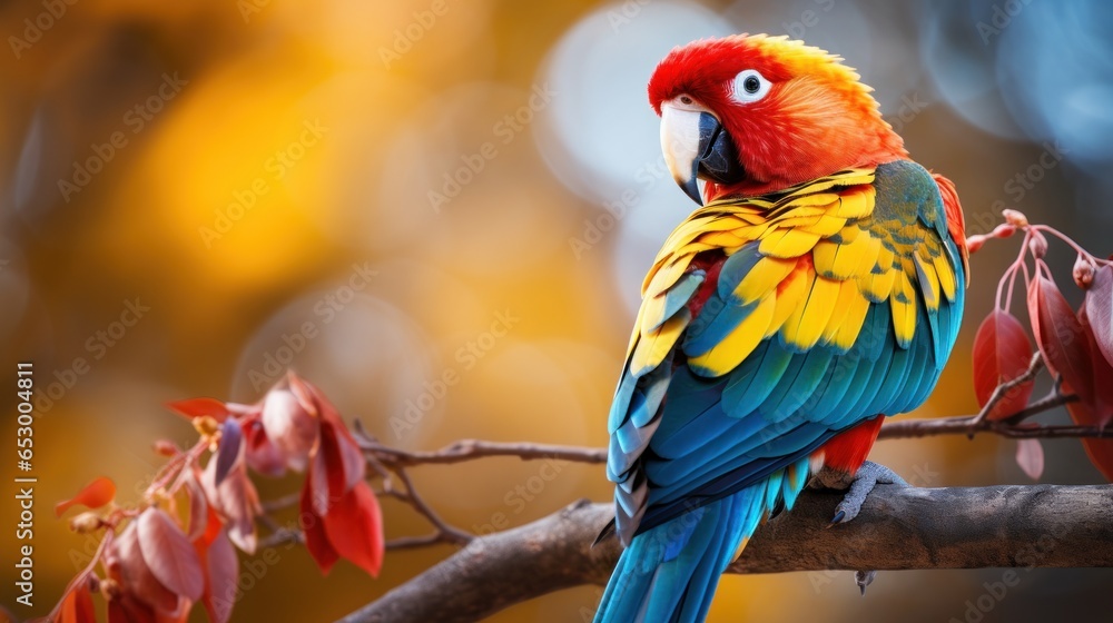 Colorful parrot perched on tree branch