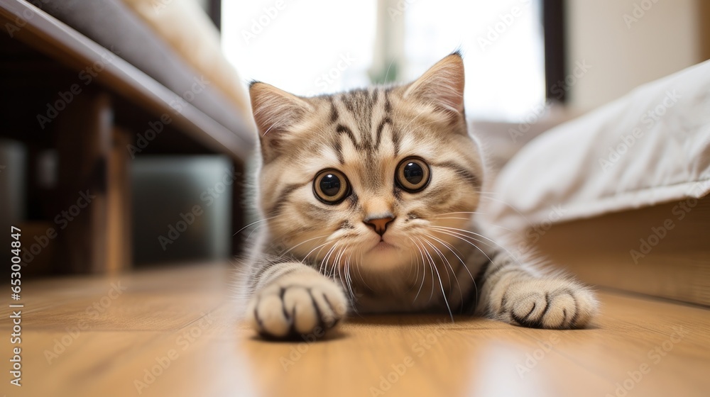 Playful kitten pawing at camera.