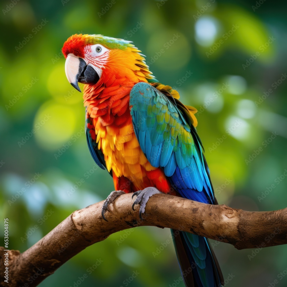 Colorful parrot perched on tree branch