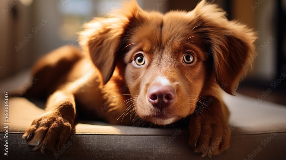 Cute puppy with big brown eyes.