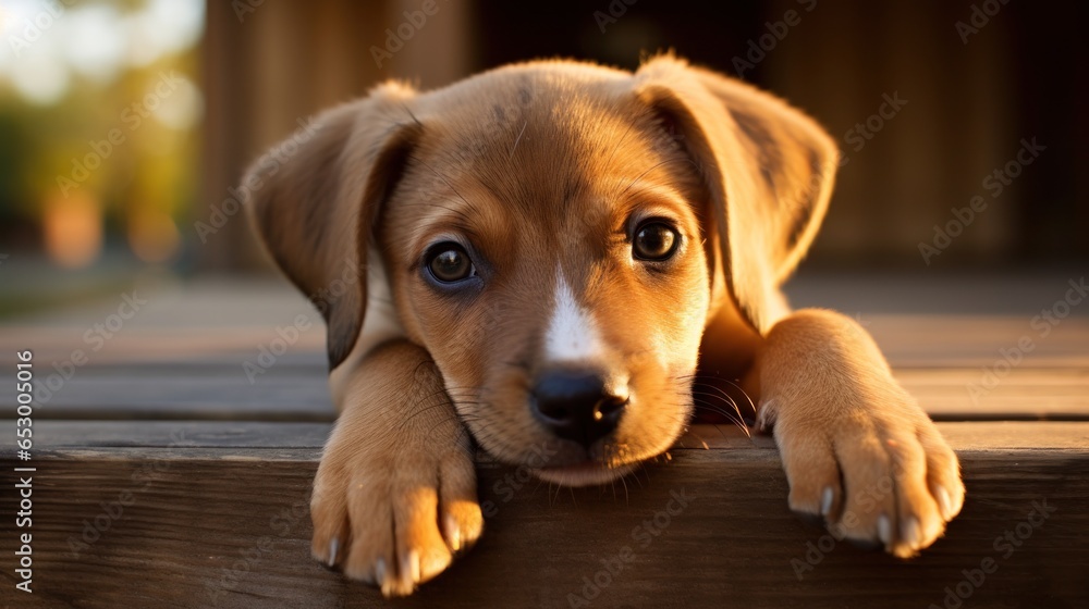 Cute puppy with big brown eyes.