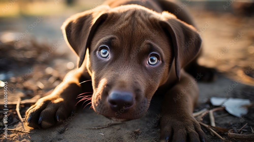 Cute puppy with big brown eyes.