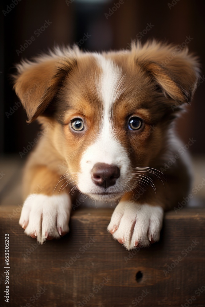 Cute puppy with big brown eyes.