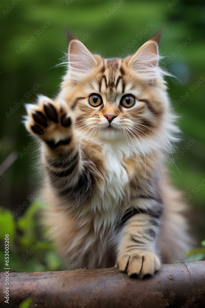 Playful kitten pawing at camera.