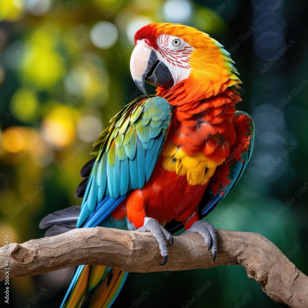 Colorful parrot perched on tree branch