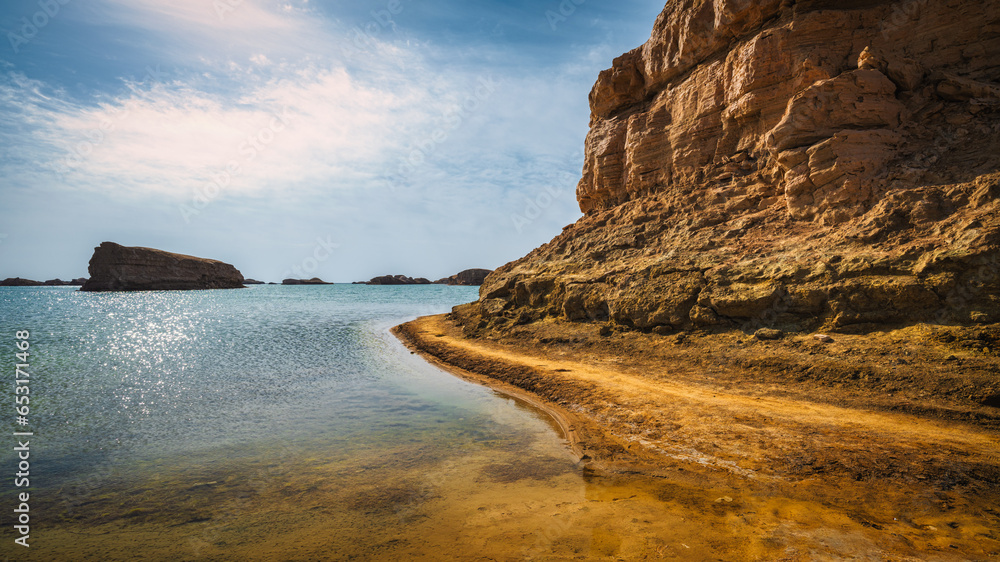 Yardang landforms in the water in sunset