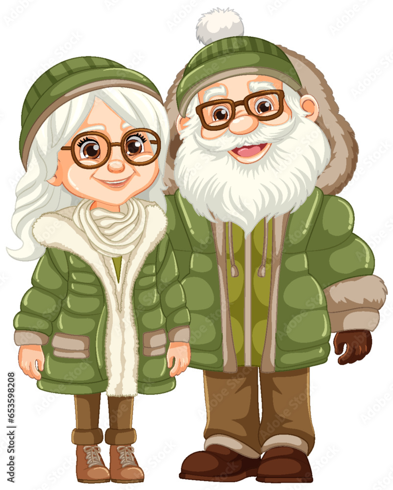 Elderly Couple in Glasses and Winter Attire